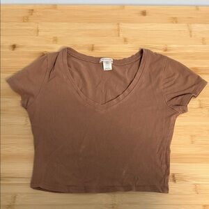 Bozollo Size Small Women's Teen Girl Brown V-Neck Crop Top